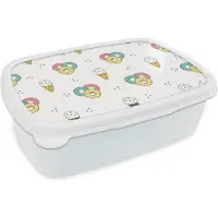 MuchoWow Broodtrommel Wit - Lunchbox - Brooddoos - Patronen - IJs - Donus - Jongens - Kinderen - Kids - 18x12x6 cm - Volwassenen