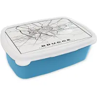 MuchoWow Broodtrommel Blauw - Lunchbox - Brooddoos - Plattegrond – Brugge – Zwart Wit – Stadskaart - Kaart - België - 18x12x6 cm - Kinderen - Jongen