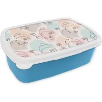MuchoWow Broodtrommel Blauw - Lunchbox - Brooddoos - Vrouw - Bloemen - Line Art - Pastel - Patroon - 18x12x6 cm - Kinderen - Jongen