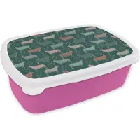 MuchoWow Broodtrommel Roze - Lunchbox - Brooddoos - Patronen - Hert - Groen - 18x12x6 cm - Kinderen - Meisje