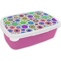 MuchoWow Broodtrommel Roze - Lunchbox - Brooddoos - Patroon - Stippen - Cirkel - 18x12x6 cm - Kinderen - Meisje