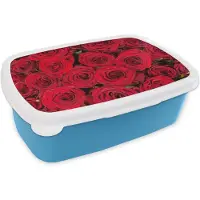 MuchoWow Broodtrommel Blauw - Lunchbox - Brooddoos - Rozen - Rood - Boeket - 18x12x6 cm - Kinderen - Jongen