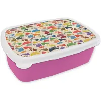 MuchoWow Broodtrommel Roze - Lunchbox - Brooddoos - Patronen - Kraan - Boot - Jongens - Kinderen - Kids - 18x12x6 cm - Kinderen - Meisje