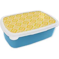 MuchoWow Broodtrommel Blauw - Lunchbox - Brooddoos - Mozaïek - Vintage - Geel - Patronen - 18x12x6 cm - Kinderen - Jongen
