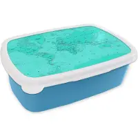 MuchoWow Broodtrommel Blauw - Lunchbox - Brooddoos - Wereldkaart - Stoer - Rood - 18x12x6 cm - Kinderen - Jongen