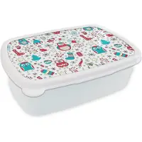 MuchoWow Broodtrommel Wit - Lunchbox - Brooddoos - Patronen - Uil - Kerst - 18x12x6 cm - Volwassenen