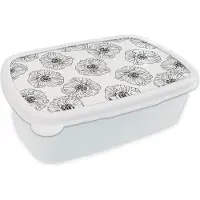 MuchoWow Broodtrommel Wit - Lunchbox - Brooddoos - Klaproos - Bloemen - Design - 18x12x6 cm - Volwassenen