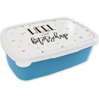 MuchoWow Broodtrommel Blauw - Lunchbox - Brooddoos - Beterschap - Quotes - Hartjes - Zwart wit - 18x12x6 cm - Kinderen - Jongen