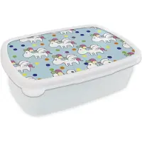 MuchoWow Broodtrommel Wit - Lunchbox - Brooddoos - Unicorn - Patronen - Kind - 18x12x6 cm - Volwassenen
