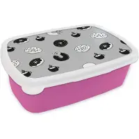MuchoWow Broodtrommel Roze - Lunchbox - Brooddoos - Donut - Patronen - Koffie - Zwart Wit - 18x12x6 cm - Kinderen - Meisje