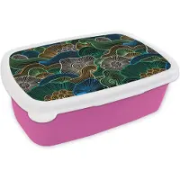 MuchoWow Broodtrommel Roze - Lunchbox - Brooddoos - Patroon - Bloemen - Glow - 18x12x6 cm - Kinderen - Meisje
