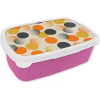 MuchoWow Broodtrommel Roze - Lunchbox Polkadot - Design - Retro - Oranje - Brooddoos 18x12x6 cm - Brood lunch box - Broodtrommels voor kinderen en volwassenen