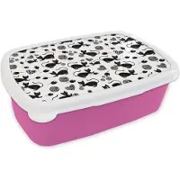 MuchoWow Broodtrommel Roze - Lunchbox - Brooddoos - Meisje - Kat - Muis - Patronen - Girl - Kids - Kinderen - Meiden - 18x12x6 cm - Kinderen - Meisje