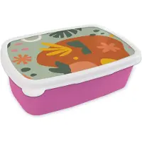MuchoWow Broodtrommel Roze - Lunchbox - Brooddoos - Monstera - Planten - Patronen - 18x12x6 cm - Kinderen - Meisje