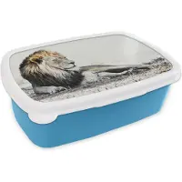 MuchoWow Broodtrommel Blauw - Lunchbox - Brooddoos - Illustratie - Leeuwen - Kleur - 18x12x6 cm - Kinderen - Jongen