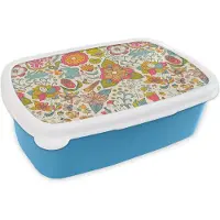 MuchoWow Broodtrommel Blauw - Lunchbox - Brooddoos - Meisje - Konijn - Kikker - Patronen - Girl - Kids - Kinderen - Kind - 18x12x6 cm - Kinderen - Jongen