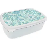 MuchoWow Broodtrommel Wit - Lunchbox - Brooddoos - Bloemen - Blauw - Wit - Patroon - 18x12x6 cm - Volwassenen