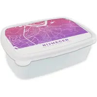 MuchoWow Broodtrommel Wit - Lunchbox - Brooddoos - Stadskaart - Nijmegen - Paars - Roze - 18x12x6 cm - Volwassenen