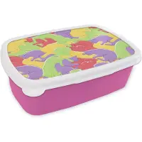 MuchoWow Broodtrommel Roze - Lunchbox - Brooddoos - Katten - Regenboog - Kinderen - Pastel - Patronen - 18x12x6 cm - Kinderen - Meisje