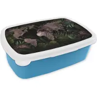 MuchoWow Broodtrommel Blauw - Lunchbox - Brooddoos - Wereldkaart - Luxe - Planten - 18x12x6 cm - Kinderen - Jongen