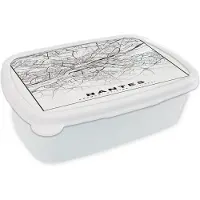 MuchoWow Broodtrommel Wit - Lunchbox - Brooddoos - Stadskaart - Plattegrond - Nantes - Kaart - Frankrijk - Zwart wit - 18x12x6 cm - Volwassenen