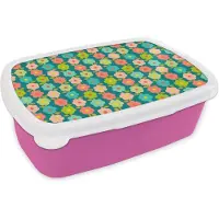 MuchoWow Broodtrommel Roze - Lunchbox Patroon - Bloemen - Retro - Jaren 70 - Brooddoos 18x12x6 cm - Brood lunch box - Broodtrommels voor kinderen en volwassenen