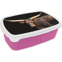 MuchoWow Broodtrommel Roze - Lunchbox - Brooddoos - Koe - Watussi - Hoorns - 18x12x6 cm - Kinderen - Meisje