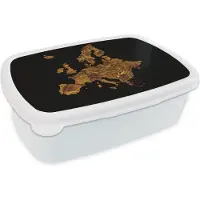 MuchoWow Broodtrommel Wit - Lunchbox - Brooddoos - Kaart Europa - Marmer - Goud - 18x12x6 cm - Volwassenen