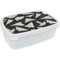MuchoWow Broodtrommel Wit - Lunchbox - Brooddoos - Design - Papier - Vliegtuig - 18x12x6 cm - Volwassenen