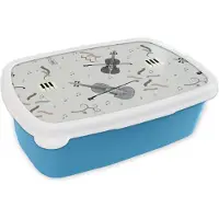 MuchoWow Broodtrommel Blauw - Lunchbox - Brooddoos - Patroon - Muziek - Viool - 18x12x6 cm - Kinderen - Jongen