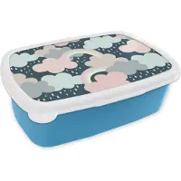 MuchoWow Broodtrommel Blauw - Lunchbox - Brooddoos - Regenboog - Wolk - Regen - Kinderen - Patronen - 18x12x6 cm - Kinderen - Jongen