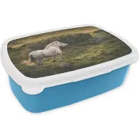 MuchoWow Broodtrommel Blauw - Lunchbox - Brooddoos - Paard - Wit - IJsland - 18x12x6 cm - Kinderen - Jongen