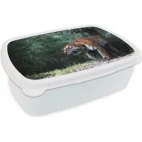 MuchoWow Broodtrommel Wit - Lunchbox - Brooddoos - Tijger - Bos - Bomen - 18x12x6 cm - Volwassenen