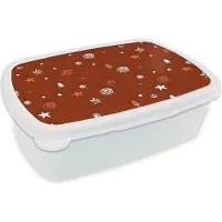 MuchoWow Broodtrommel Wit - Lunchbox - Brooddoos - Patronen - Sterren - Kerstballen - 18x12x6 cm - Volwassenen