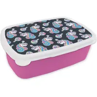 MuchoWow Broodtrommel Roze - Lunchbox - Brooddoos - Meisje - Unicorn - Lolly snoep - Patronen - Girl - Kids - Kinderen - 18x12x6 cm - Kinderen - Meisje