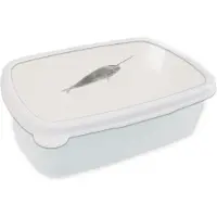 MuchoWow Broodtrommel Wit - Lunchbox - Brooddoos - Narwal - Dieren - Grijs - Waterverf - 18x12x6 cm - Volwassenen