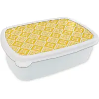 MuchoWow Broodtrommel Wit - Lunchbox - Brooddoos - Mozaïek - Vintage - Geel - Patronen - 18x12x6 cm - Volwassenen