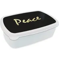 MuchoWow Broodtrommel Wit - Lunchbox - Brooddoos - Quote - Vrede - Goud - Zwart - 18x12x6 cm - Volwassenen
