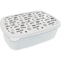 MuchoWow Broodtrommel Wit - Lunchbox - Brooddoos - Politie - Amerika - Handboeien - Patroon - 18x12x6 cm - Volwassenen