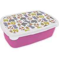 MuchoWow Broodtrommel Roze - Lunchbox - Brooddoos - Badkleding - Patronen - Zomer - 18x12x6 cm - Kinderen - Meisje