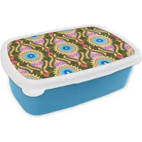 MuchoWow Broodtrommel Blauw - Lunchbox Design - Orient - Retro - Brooddoos 18x12x6 cm - Brood lunch box - Broodtrommels voor kinderen en volwassenen