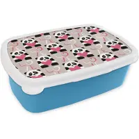 MuchoWow Broodtrommel Blauw - Lunchbox - Brooddoos - Hartjes - Panda - Patronen - 18x12x6 cm - Kinderen - Jongen