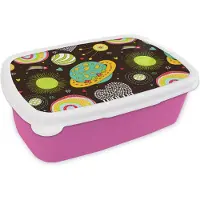 MuchoWow Broodtrommel Roze - Lunchbox - Brooddoos - Patronen - Ruimte - Planeten - Jongens - Kinderen - Kids - 18x12x6 cm - Kinderen - Meisje