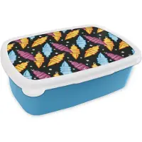 MuchoWow Broodtrommel Blauw - Lunchbox - Brooddoos - Kerst - Patronen - Lamp - 18x12x6 cm - Kinderen - Jongen