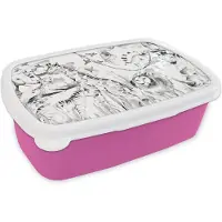 MuchoWow Broodtrommel Roze - Lunchbox - Brooddoos - Waterverf - Dieren - Planten - Pastel - Jongens - Meisjes - Kinderen - Kind - 18x12x6 cm - Kinderen - Meisje