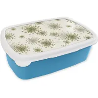 MuchoWow Broodtrommel Blauw - Lunchbox - Brooddoos - Wildbloemen - Patronen - Zaden - 18x12x6 cm - Kinderen - Jongen