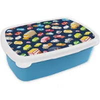 MuchoWow Broodtrommel Blauw - Lunchbox - Brooddoos - Patroon - Auto - Verkeer - 18x12x6 cm - Kinderen - Jongen