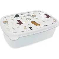 MuchoWow Broodtrommel Wit - Lunchbox - Brooddoos - Patronen - Jongens - Dino - 18x12x6 cm - Volwassenen