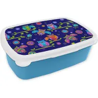 MuchoWow Broodtrommel Blauw - Lunchbox - Brooddoos - Patroon - Uil - Takken - 18x12x6 cm - Kinderen - Jongen