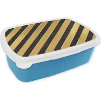 MuchoWow Broodtrommel Blauw - Lunchbox - Brooddoos - Patronen - Strepen - Goud - Zwart - 18x12x6 cm - Kinderen - Jongen